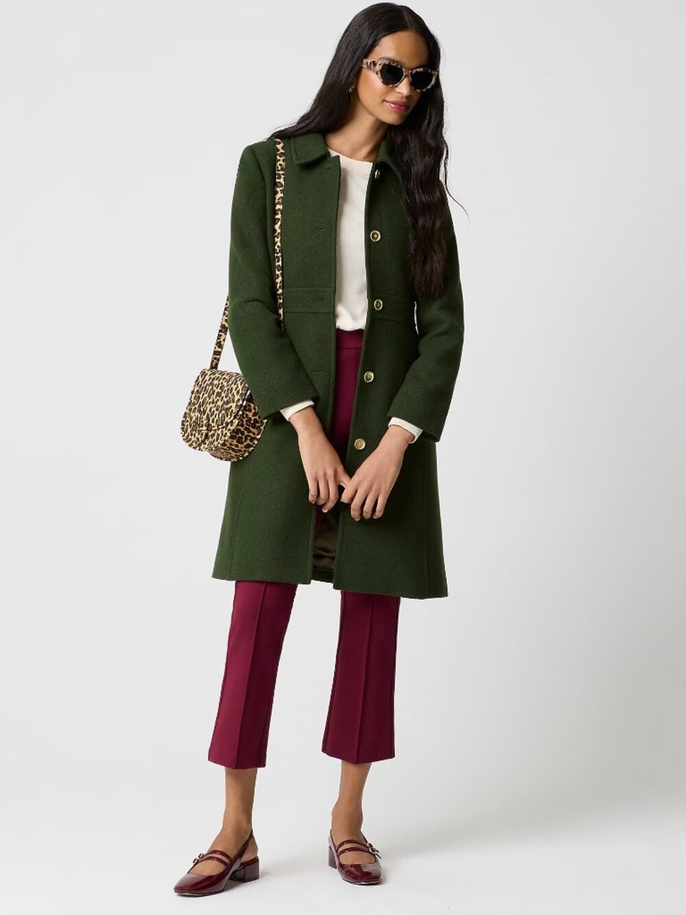 J. Crew Wool Blend Lady‎ Day Coat Pine Green Size 14 NEW